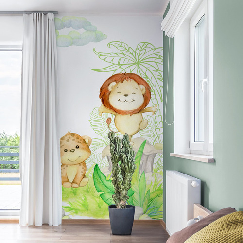 Papel De Parede Painel Infantil Animais Safari 2 Rolos - 3m²