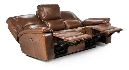 Rosen Sofá Reclinable Poch Cuero Tabaco 3 Cuerpos