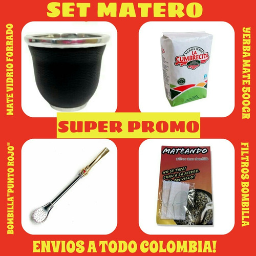 Oferta Especial! Mate Vidrio+bombilla+yerba500gr+filtros Bom