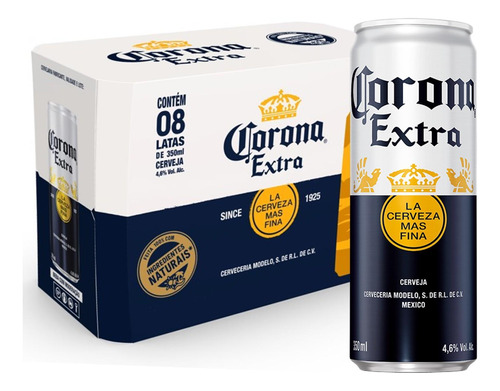 Pack Com 8 Latas Cerveja Corona Extra Sleek 350ml