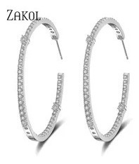 Zakol-aros De Aro De Circonia Cúbica Para Mujer, Aretes Gran