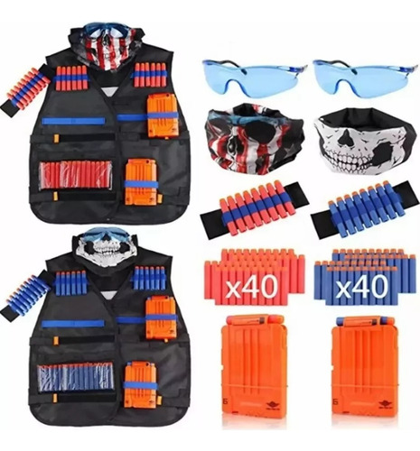 Kit Chaleco Táctico Para Niños Nerf Dardos Guns N-strike X2