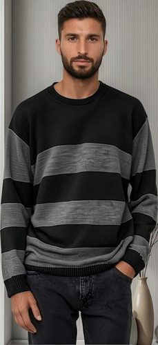 Sweater Rayas Cuello Redondo Hombre Varios Colores Clásico
