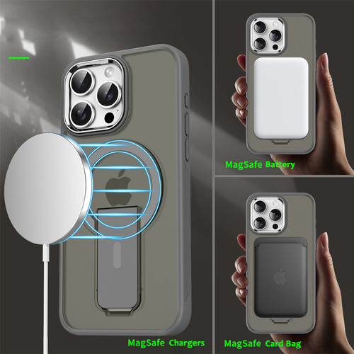 Funda Magnética Magsafe De Luxury For Magsafe Con Soporte Plegable Para iPhone 15, Plus, Pro/promax, Tapas Traseras Translúcidas Mate