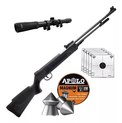 Rifle Aire Comprimido 5,5 Potenciado Mira Balines Blanco