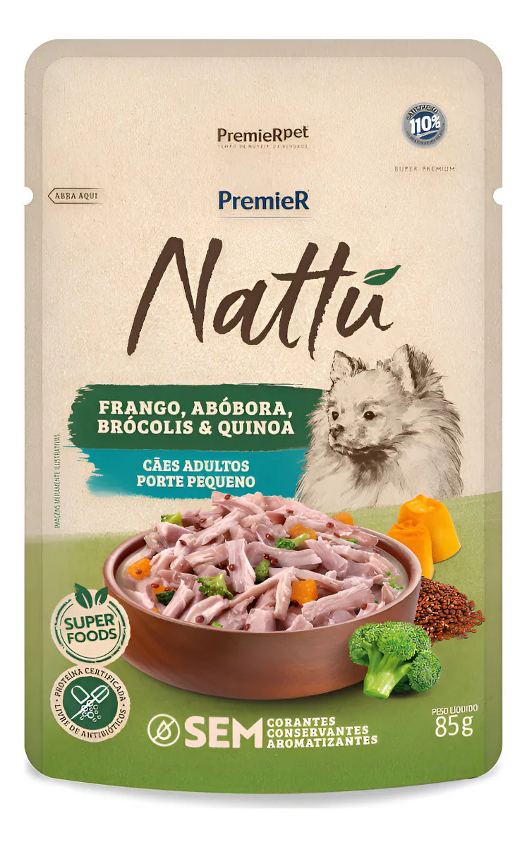 Premier Nattu Sachê Cães Adulto Pequeno Frango, Abobora 85g