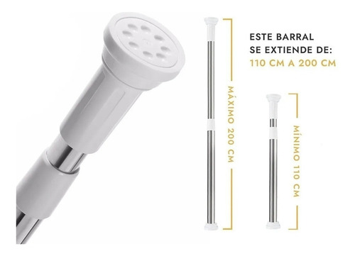 Barral Cortina Baño Extensible Acero Inoxidable 110-200cm