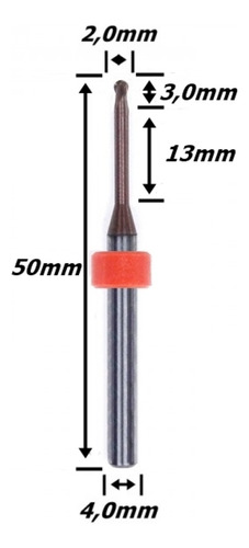 Fresa Odontológica E Prótese 2,0mm X 50mm Total 4,0mm Haste.