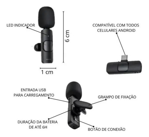2 Microfones Lapela Sem Fio Tipo C Android Profissional