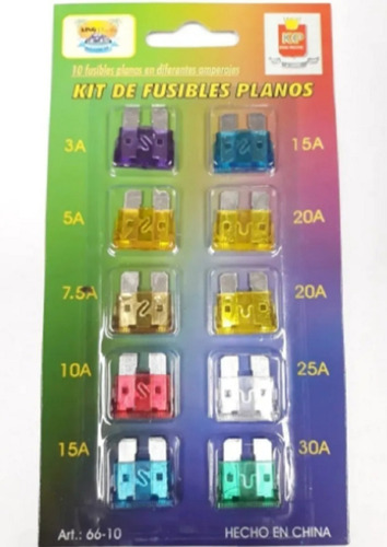 Kit Blister 10 Fusibles Planos Surtidos Auto Camion