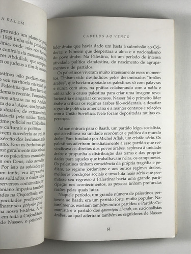 Livro Cabelos Ao Vento A Saga Da Mulher Palestina Num Relato Surpreendente Salwa Salem Editora Best Seller 1993 - E7