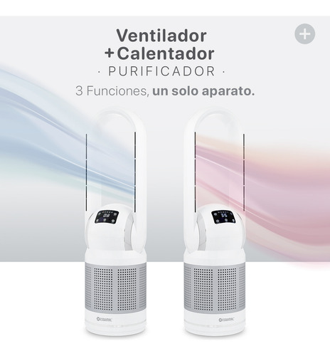 Ventilador Purificador Calentador 3 En 1 Esquimal, 8 Velocidades, 3 Niveles De Calefacción, Temporizador (Mediano, Plateado - Blanco)