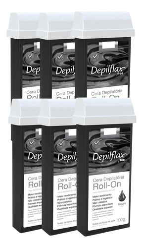 Kit Cera Refil Roll On Depilflax Negra 100g 6 Un