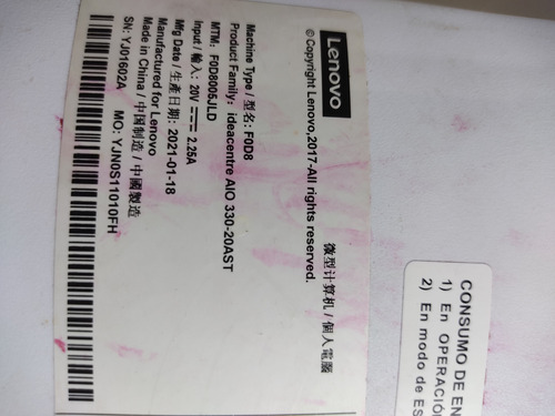 Lenovo Aio 330-20ast Piezas Refacciones Falla Display (Usado)
