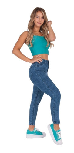 Jeans Mujer Elastizado Tiro Medio Alto Pantalon Chupin Lindo