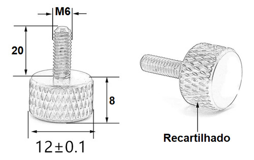 Parafuso Recartilhado M6x20 Alumínio (4 Unid.)