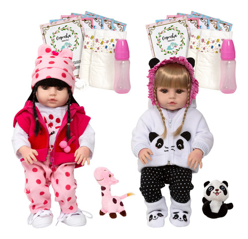 Bebê Reborn Realista Gêmeas Girafinha Morena Pandinha Loira