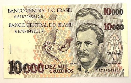 2 Cédulas 10000 Cruzeiros - C-224 - 1992 - Fe Sequência (Usado)