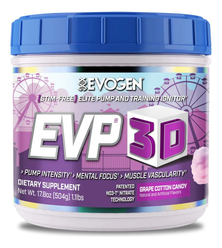 Pre Entreno Evogen Evp 3d 40 Servicios Vasodilatacion Efoque Sabor Grape Cotton Candy