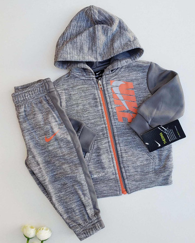 Conjunto Nike Bebe Campera Pantalon Dri Fit Gris Talle 12 M 