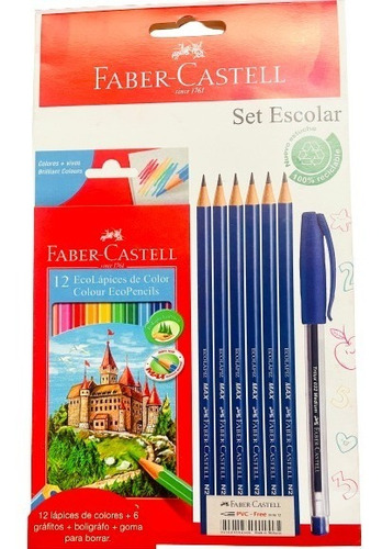 Set Escolar Faber Castell 12 Lapices De Color + 6 Grafito