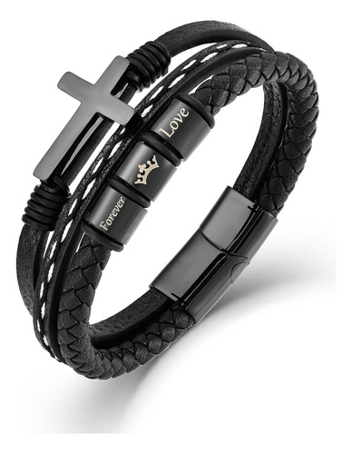 Pulsera De Cruz Para Hombre, Brazalete Religioso De Microfib