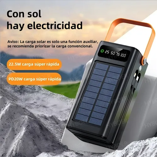 Cargador Solar Bateru00eda Solar Portatil Power Bank Solar 50000mAh - Cargador Portu00e1til Con Linterna LED Para Camping Powerbank Solar Cargador Solar Para Movil