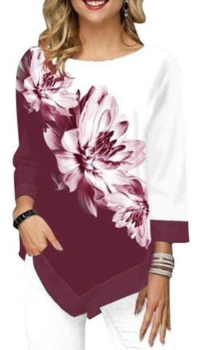 Blusa Impresion Floral Tamaño 3/4 Para Mujeres Moda