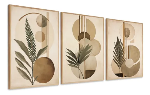 comprar Quadros Decorativos Folhagem Abstrato Clean Bege Com Moldura