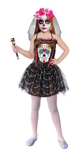 Disfraz De Catrina Calavera Halloween Para Niña T: 2