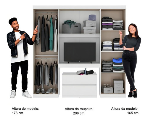 Guarda Roupa Solteiro 6 Portas Porto Branco Com Painel De Tv