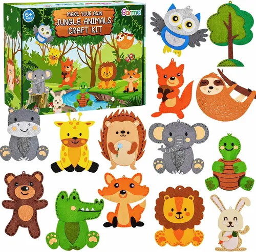 Kit De Costura Para Niños De 14 Piezas - Formas De Animales En Fieltro, Incluye Aguja, Hilo Y Relleno
