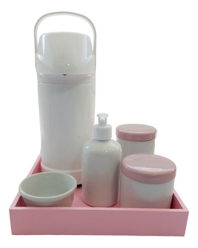 Kit Higiene Bebê Porcelana Garrafa Termica Pump,bandeja Rosa