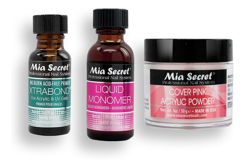 Mia Secret Liquido 30ml, Cover Uñas 30gr, Primer 15ml. Nice