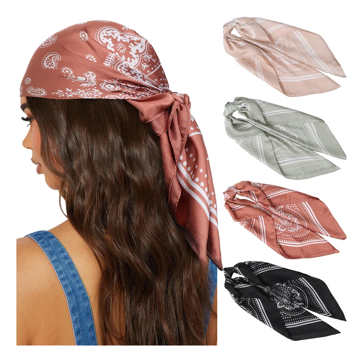 Pack de 4 Paliacates de Satén Floreados para Mujer