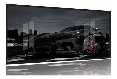 Quadro Decorativo Ferrari Preta  130x60 Moldura Preta 2x2