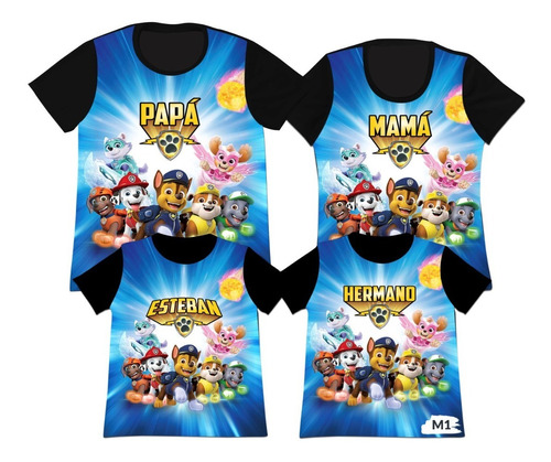 Franela Set 4 Papa Mama Hermano Paw Patrol Patrulla Canina