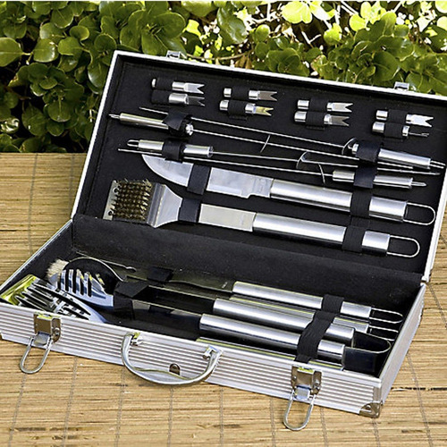 Imagen 3 de 10 de Kit Utensilios De Acero Asador Bbq 18pz. Mrbeef Estuche Pro