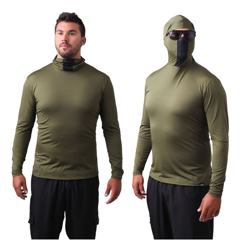 Camisa  Ninja Proteção Uv50+ Protege À Insetos Verde Militar