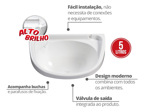 Kit Lavatório Grande 5 Litros Basic Bellart Branco Durin