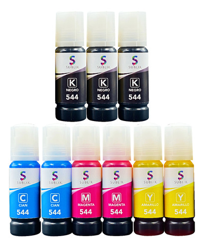 9 Botella Para Epson 544 L1210 L3210 L3250 Tinta Compatible