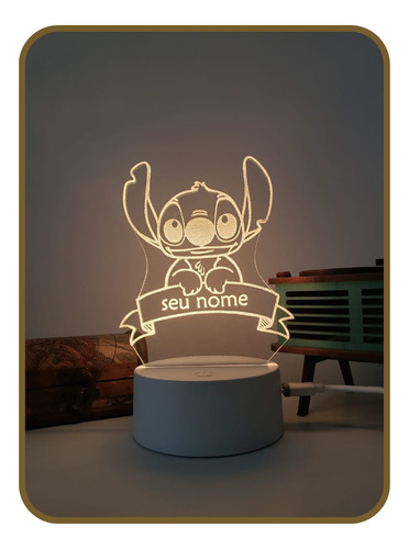 Luminária 3d Led 16 Cores Stitch Personalize Seu Nome Decora