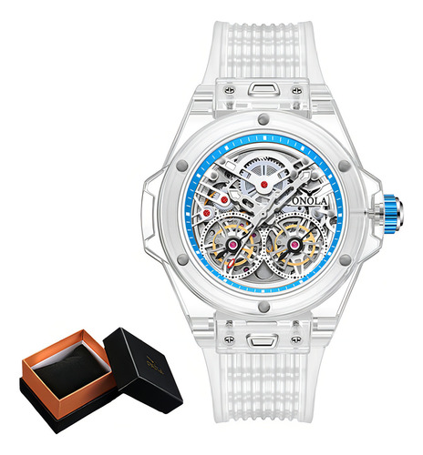 Relojes Impermeables Automáticos Onola Tourbillon Color De La Correa White/blue