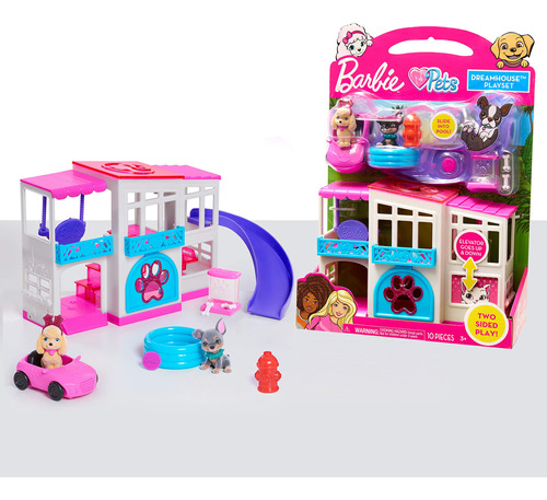 Barbie Pet Dreamhouse Juego De 2 caras, 10 piezas, Incluy.