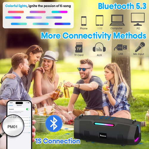 Máquina De Karaoke Bluetooth 60 W Con 2 Micrófonos Inalámbri