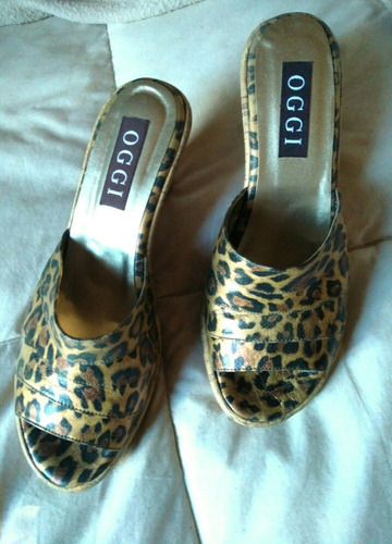 Suecos Plataforma Cuero Oggi Animal Print T. 37