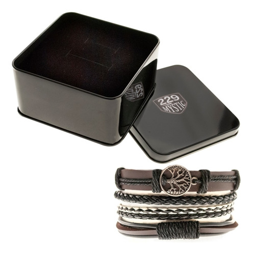 Imagen 4 de 7 de Pulsera Hombre Conjunto 4 En 1 Dije Arbol De La Vida Cuero