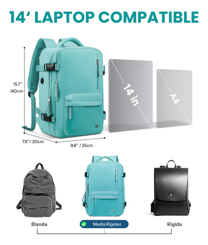 Mochila De Viaje Mujer, Mochila Para Laptop 14 Pulgadas, Aprobado Por Avión 10kg Articulo Personal, Mochila Antirrobo Y Impermeable, Mochila Universitaria Juvenil