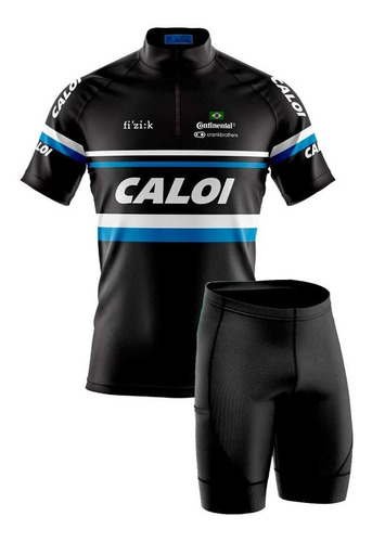 Conjunto Camisa E Bermuda Ciclismo Caloi Preta Branca E Azul