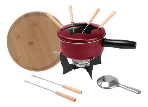 Set de fondue Fondue grande con base de bambú, 11 piezas, juego de